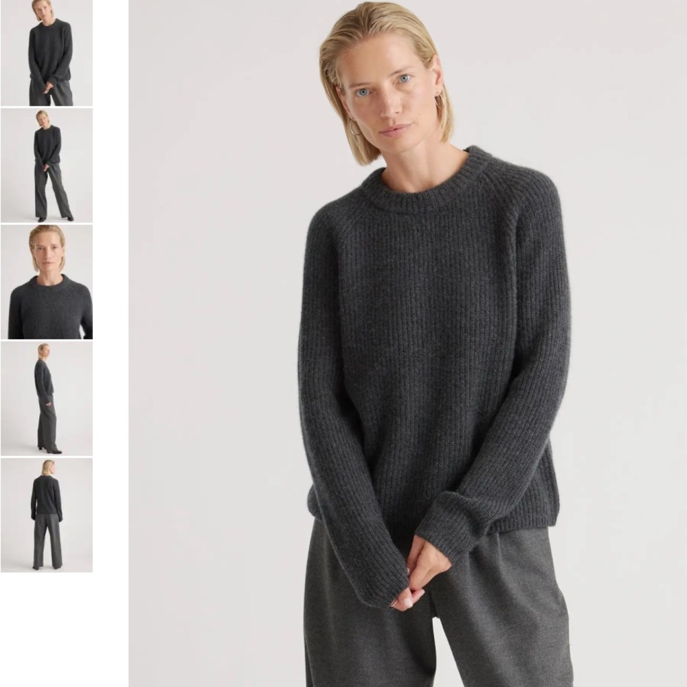 Quince Mongolian Cashmere Fisherman Crew neck Sweater Charcoal Dark Grey Med